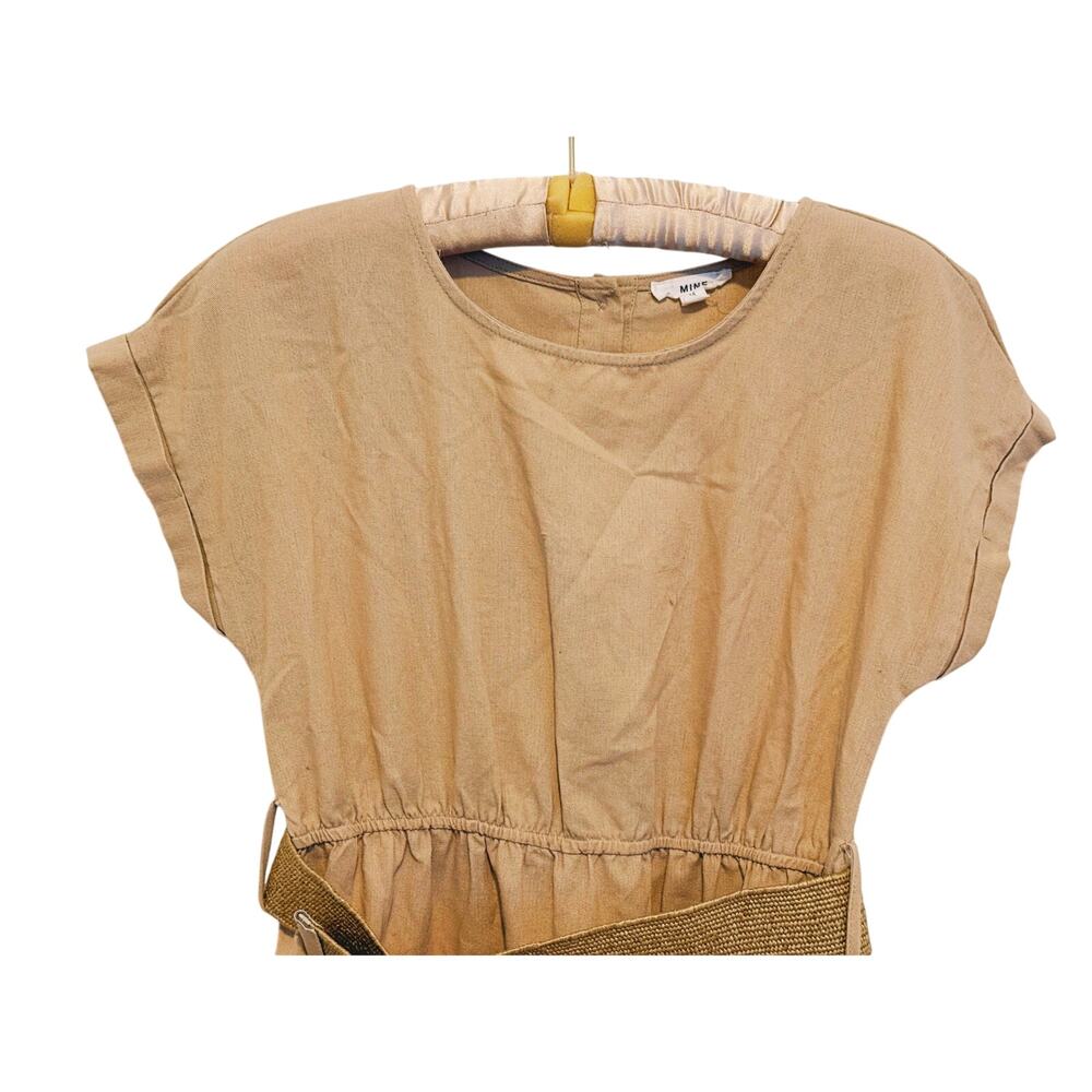 Womens Tiered Belted Ruffle Dress Medium Beige Boho Granola Quiet Luxury Fall - Picture 5 of 10